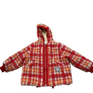 BabyWalk by CakeWalk Sherpa Fleece Red Plaid Hooded Zip Up Jacket Size 2